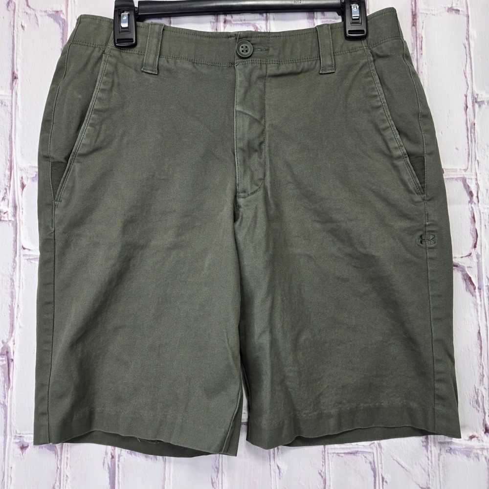 Under Armour HeatGear Mens Shorts 32 Green Loose Fit Cotton Blend Golf Casual‎